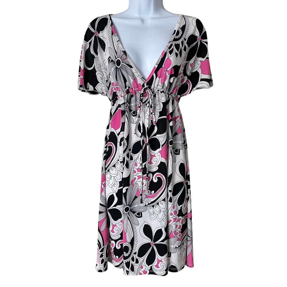 Vintage Y2K Retro Floral Babydoll Mini Dress Charlotte Russe Medium Pink Black